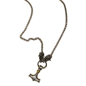 Silver and Gold Hammer Pendant Necklace Thor Hammer Viking Men's Jewelry Norse